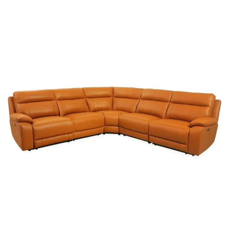 Genuine Leather Power Modular Reclining Sectional - 5 pcs Tan / Cognac Outlet
