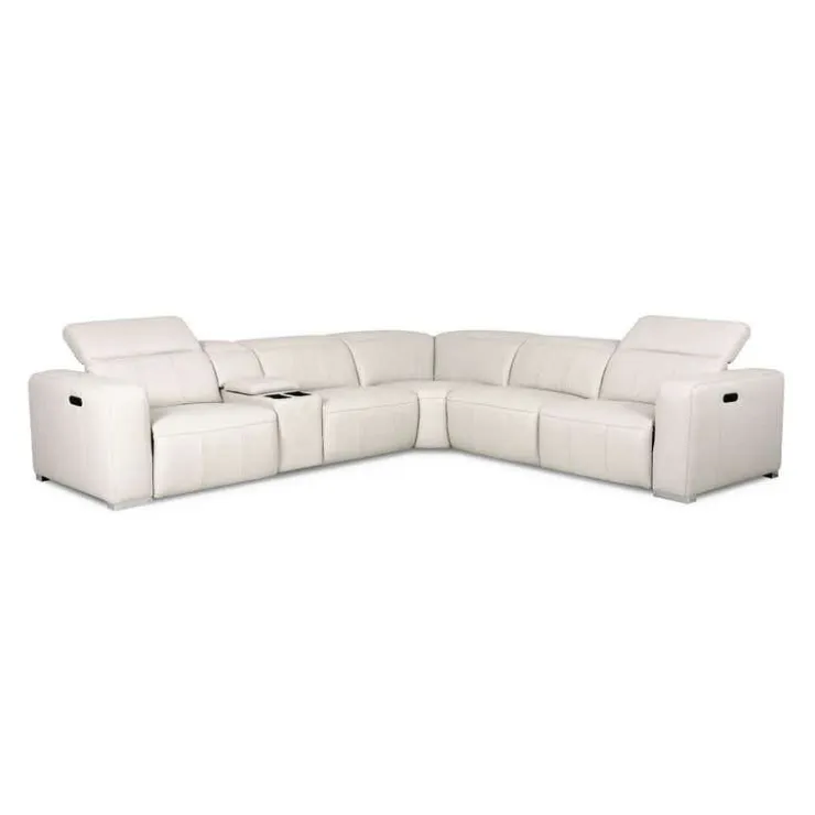 HTL Genuine Leather Power Modular Reclining Sectional with Adjustable Headrests – 6 pcs Beige Best