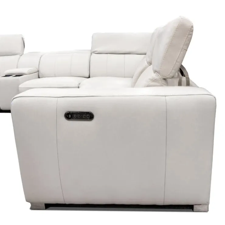 HTL Genuine Leather Power Modular Reclining Sectional with Adjustable Headrests – 6 pcs Beige Best