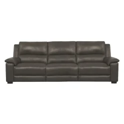 Genuine Leather Power Reclining Sofa with Fold-Down Backrest Dark Grey Discount