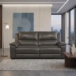 Genuine Leather Power Reclining Loveseat Dark Grey Outlet