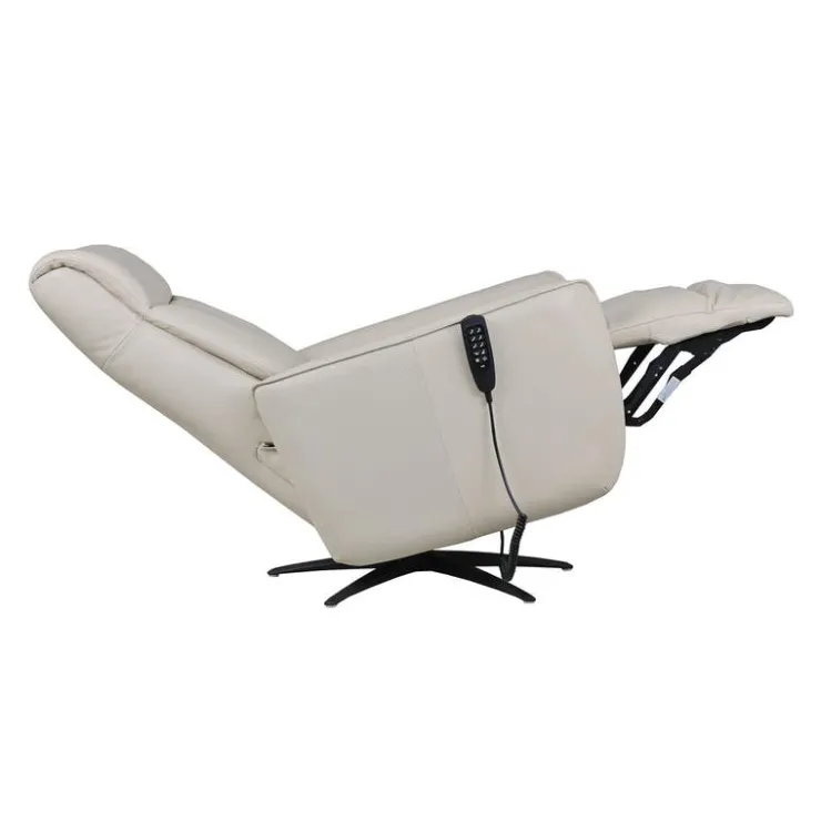 Genuine Leather Power Recliner and Swivel Chair with 4 Motors, Massage, Built-In Speakers, and LED Lighting Cream Sale