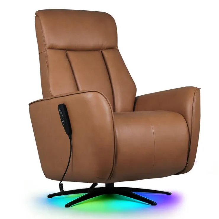 Genuine Leather Power Recliner and Swivel Chair with 4 Motors, Massage, Built-In Speakers, and LED Lighting Brown Discount