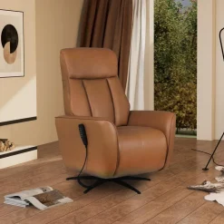 Genuine Leather Power Recliner and Swivel Chair with 4 Motors, Massage, Built-In Speakers, and LED Lighting Brown Discount