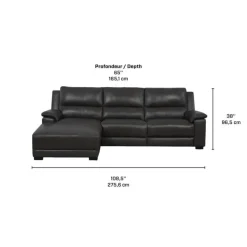 Genuine Leather Power Reclining Sectional with Chaise and Fold-Down Backrest Dark Grey Outlet