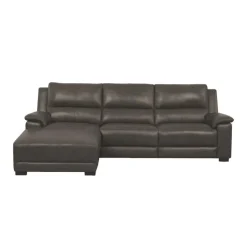Genuine Leather Power Reclining Sectional with Chaise and Fold-Down Backrest Dark Grey Outlet