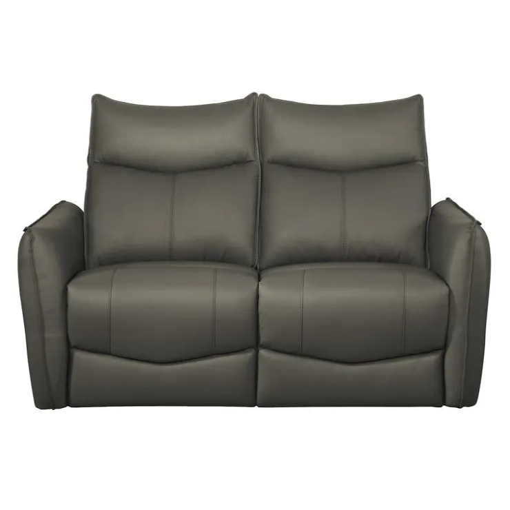 Genuine Leather Power Reclining Loveseat with 3 Motors - Headrest, Footrest & Lumbar Support Dark Taupe Sale