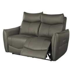 Genuine Leather Power Reclining Loveseat with 3 Motors - Headrest, Footrest & Lumbar Support Dark Taupe Sale
