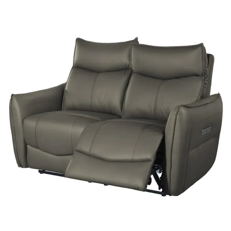 Genuine Leather Power Reclining Loveseat with 3 Motors - Headrest, Footrest & Lumbar Support Dark Taupe Sale