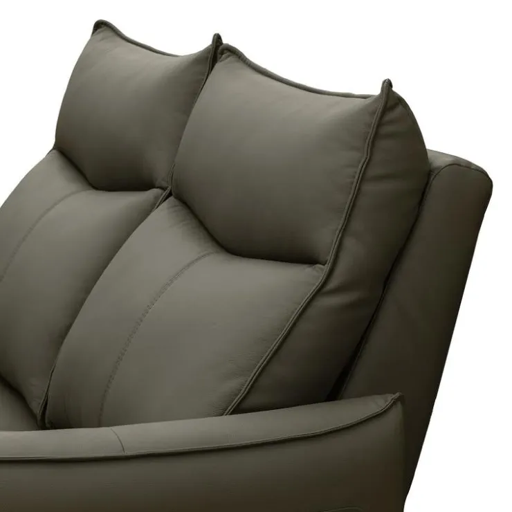 Genuine Leather Power Reclining Loveseat with 3 Motors - Headrest, Footrest & Lumbar Support Dark Taupe Sale