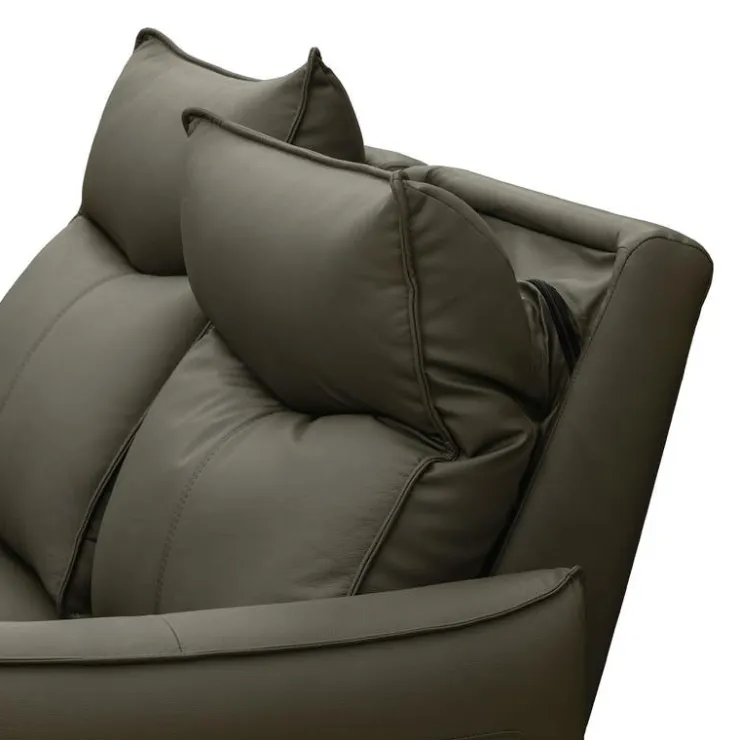 Genuine Leather Power Reclining Loveseat with 3 Motors - Headrest, Footrest & Lumbar Support Dark Taupe Sale