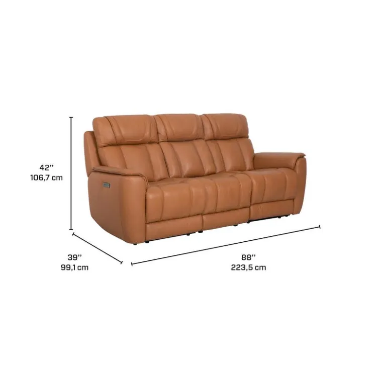 Genuine Leather Power Reclining Modular Sofa with Adjustable Headrests and a Fold-Down Seat - 3 pcs Tan Hot