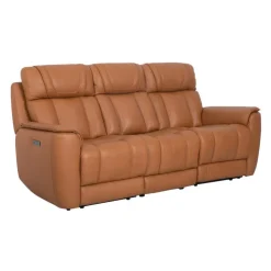 Genuine Leather Power Reclining Modular Sofa with Adjustable Headrests and a Fold-Down Seat - 3 pcs Tan Hot