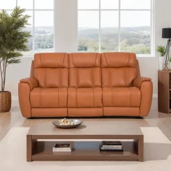 Genuine Leather Power Reclining Modular Sofa with Adjustable Headrests and a Fold-Down Seat - 3 pcs Tan Hot