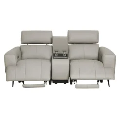 Genuine Leather Power Reclining Loveseat with Console Grey Discount