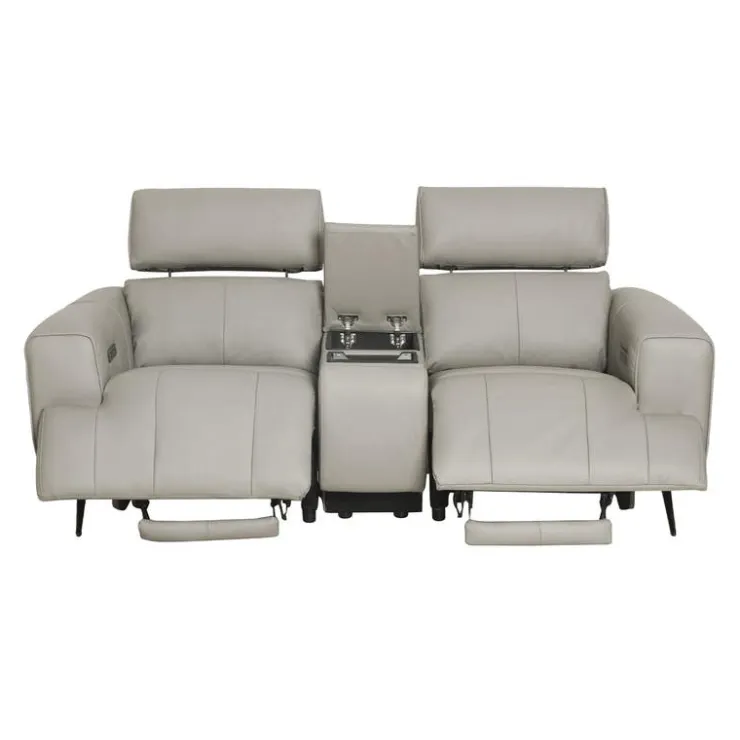 Genuine Leather Power Reclining Loveseat with Console Grey Discount