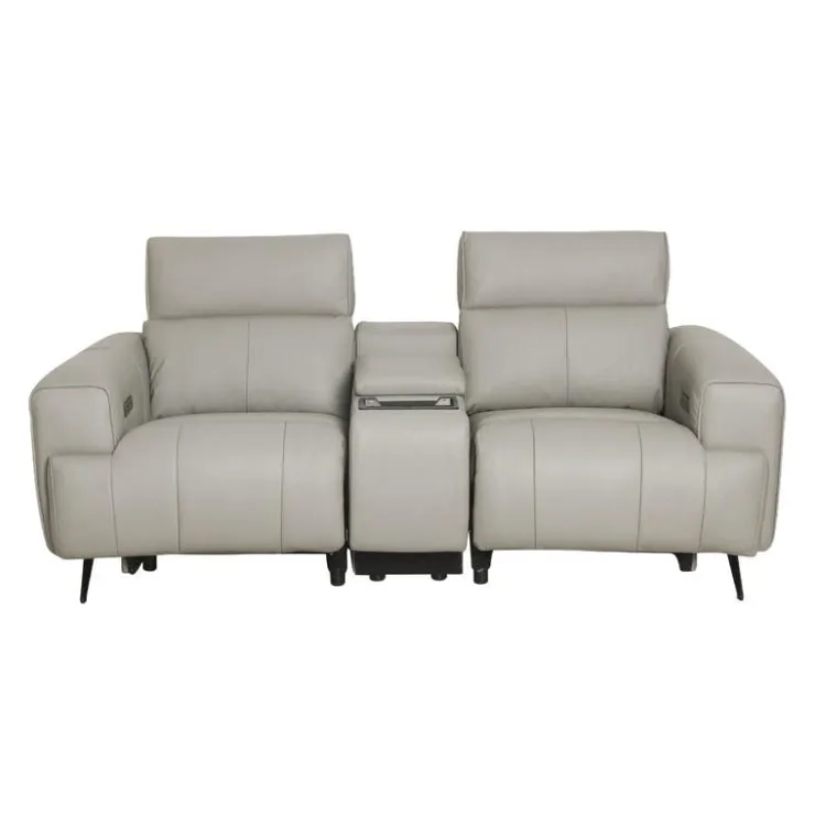 Genuine Leather Power Reclining Loveseat with Console Grey Discount