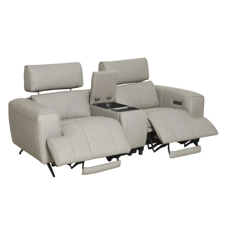 Genuine Leather Power Reclining Loveseat with Console Grey Discount