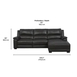 Genuine Leather Power Reclining Sectional with Chaise and Fold-Down Backrest Dark Grey Clearance