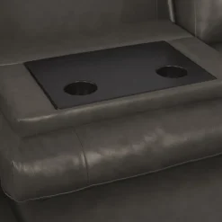 Genuine Leather Power Reclining Sectional with Chaise and Fold-Down Backrest Dark Grey Clearance