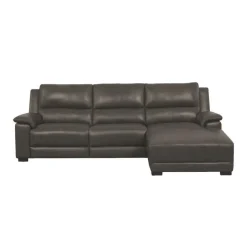 Genuine Leather Power Reclining Sectional with Chaise and Fold-Down Backrest Dark Grey Clearance