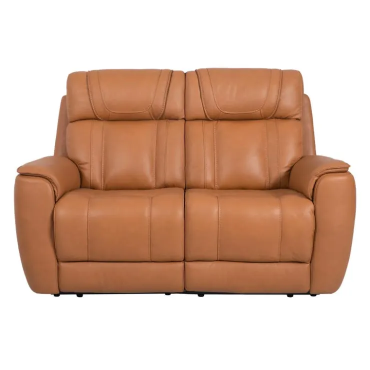 Genuine Leather Power Reclining Modular Loveseat with Adjustable Headrests - 2 pcs Tan Hot