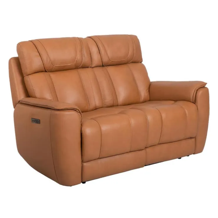 Genuine Leather Power Reclining Modular Loveseat with Adjustable Headrests - 2 pcs Tan Hot