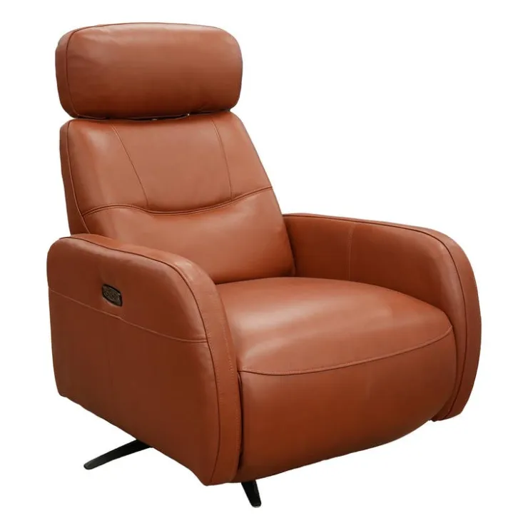 HTL Genuine Leather Power Swivel Recliner with Adjustable Headrest – TAN Clearance