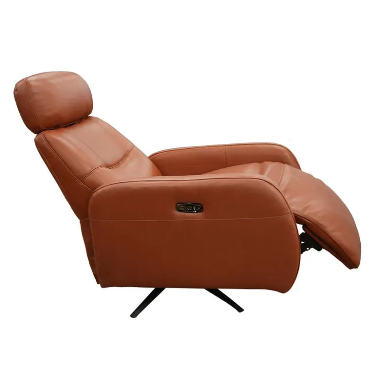 HTL Genuine Leather Power Swivel Recliner with Adjustable Headrest – TAN Clearance