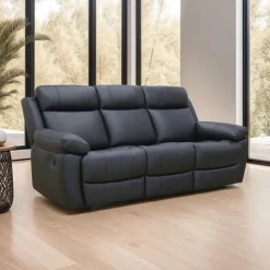Genuine Leather Reclining Sofa Black Sale