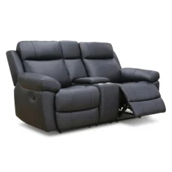 Genuine Leather Reclining Loveseat with Console Black Best