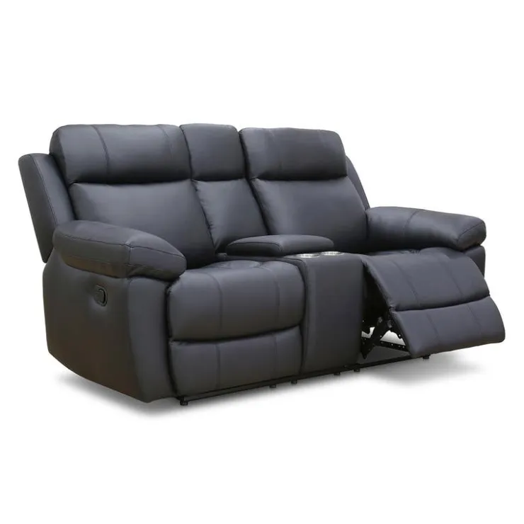Genuine Leather Reclining Loveseat with Console Black Best