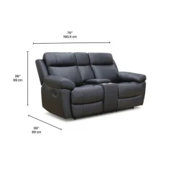 Genuine Leather Reclining Loveseat with Console Black Best