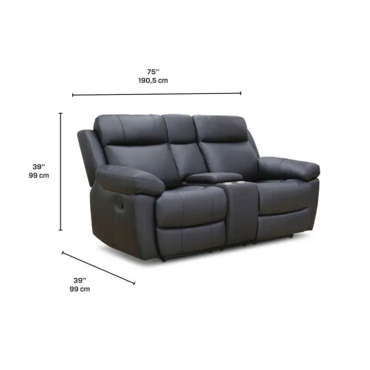 Genuine Leather Reclining Loveseat with Console Black Best