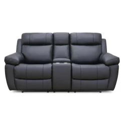 Genuine Leather Reclining Loveseat with Console Black Best