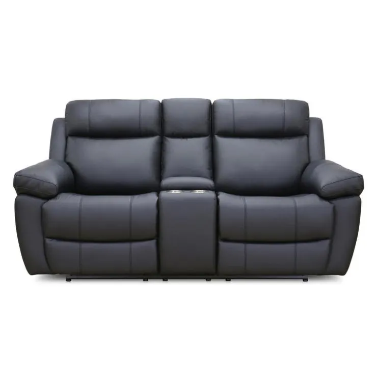 Genuine Leather Reclining Loveseat with Console Black Best