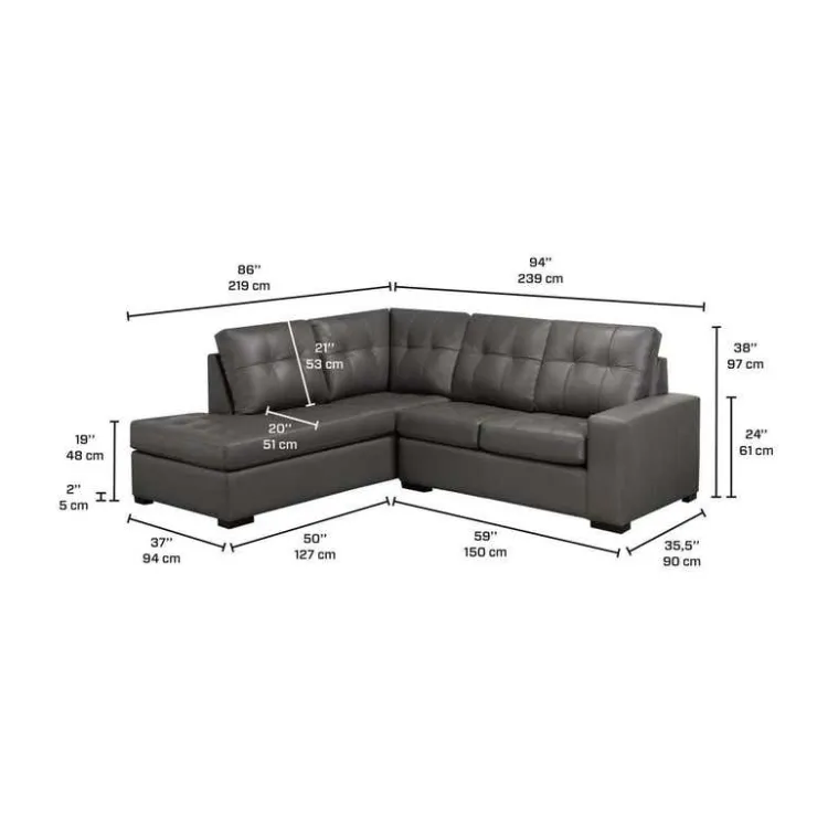 Sofa By Fancy Genuine Leather Sectional - Left-Side Chaise Grey Best