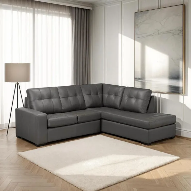 Sofa By Fancy Genuine Leather Sectional - Right-Side Chaise Grey Outlet