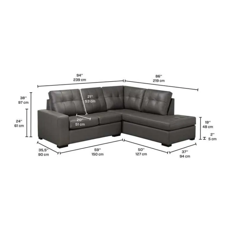 Sofa By Fancy Genuine Leather Sectional - Right-Side Chaise Grey Outlet