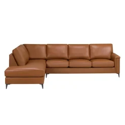 Sofa By Fancy Genuine Leather Sectional with Left-Side Chaise - Cognac Tan