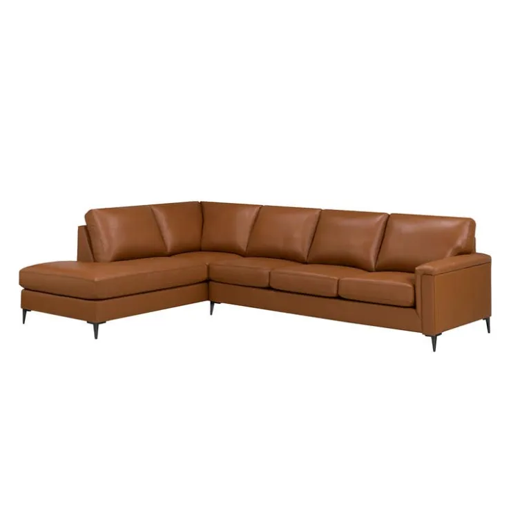 Sofa By Fancy Genuine Leather Sectional with Left-Side Chaise - Cognac Tan