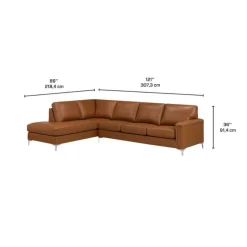 Sofa By Fancy Genuine Leather Sectional with Left-Side Chaise - Cognac Tan