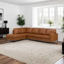 Sofa By Fancy Genuine Leather Sectional with Left-Side Chaise - Cognac Tan