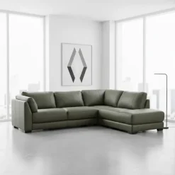 HTL Genuine Leather Sectional with Right-Side Extra Seat Vert Khaki Online