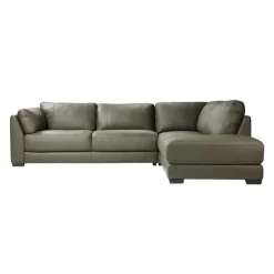 HTL Genuine Leather Sectional with Right-Side Extra Seat Vert Khaki Online