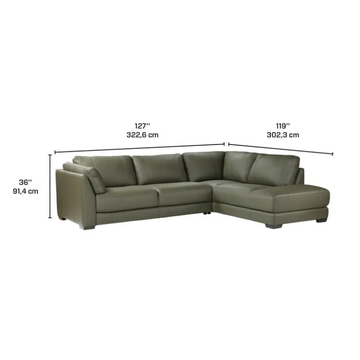 HTL Genuine Leather Sectional with Right-Side Extra Seat Vert Khaki Online