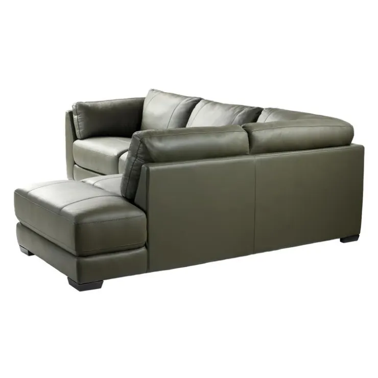 HTL Genuine Leather Sectional with Right-Side Extra Seat Vert Khaki Online