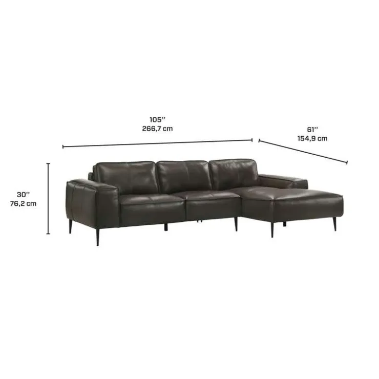 Genuine Leather Sectional with Right-Side Chaise Brown Best