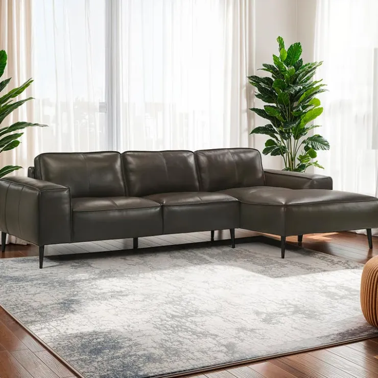 Genuine Leather Sectional with Right-Side Chaise Brown Best