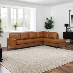 Sofa By Fancy Genuine Leather Sectional with Right-Side Chaise - Cognac Tan Discount